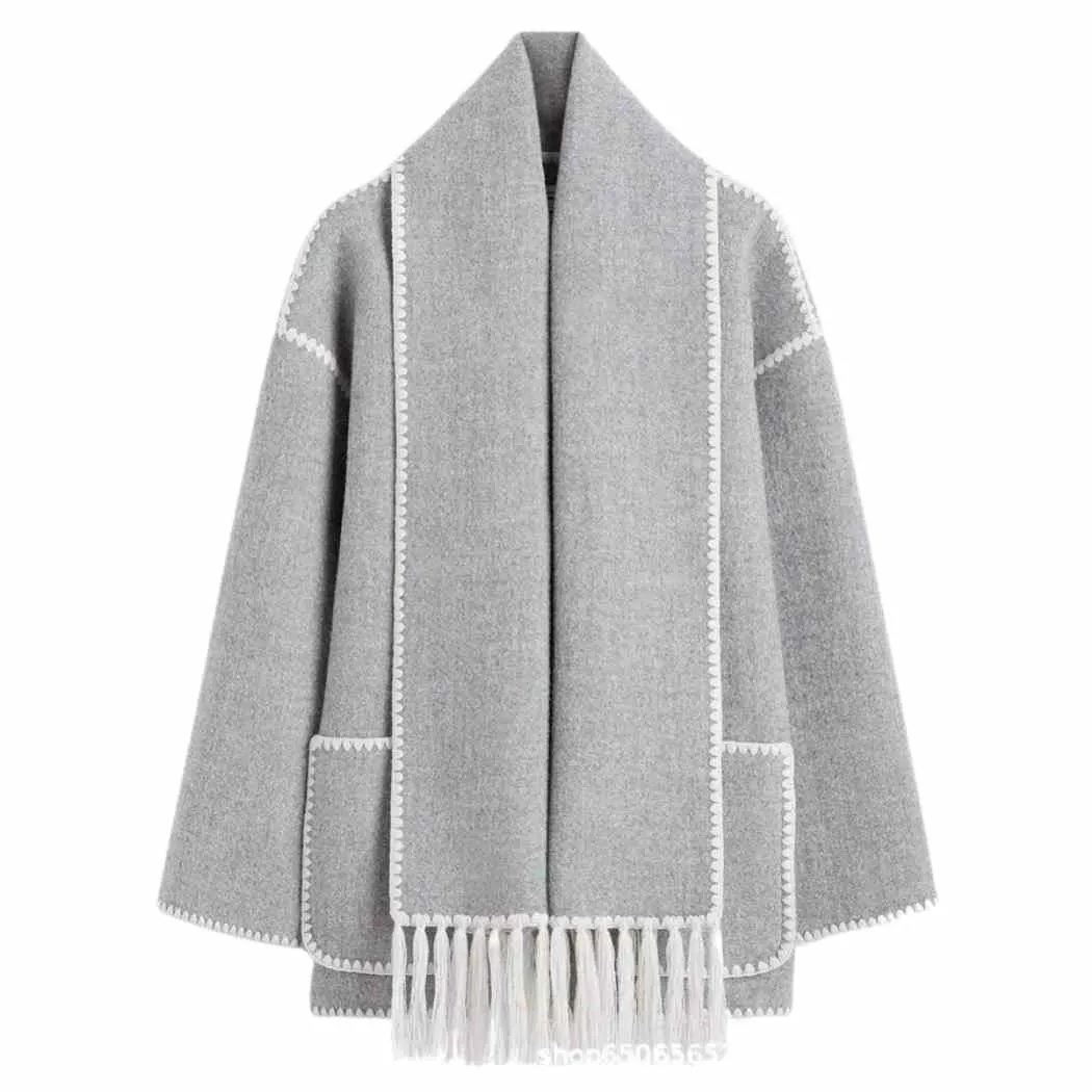 Tassel Scarf Woolen Cardigan Coat