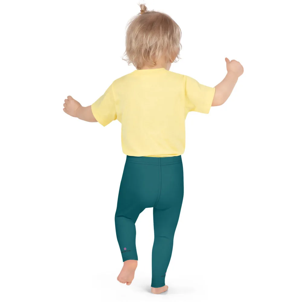 Teal Blue Kid's Leggings, Solid Color Premium Fashion Tights For Boys & Girls-Made in USA/EU/MX