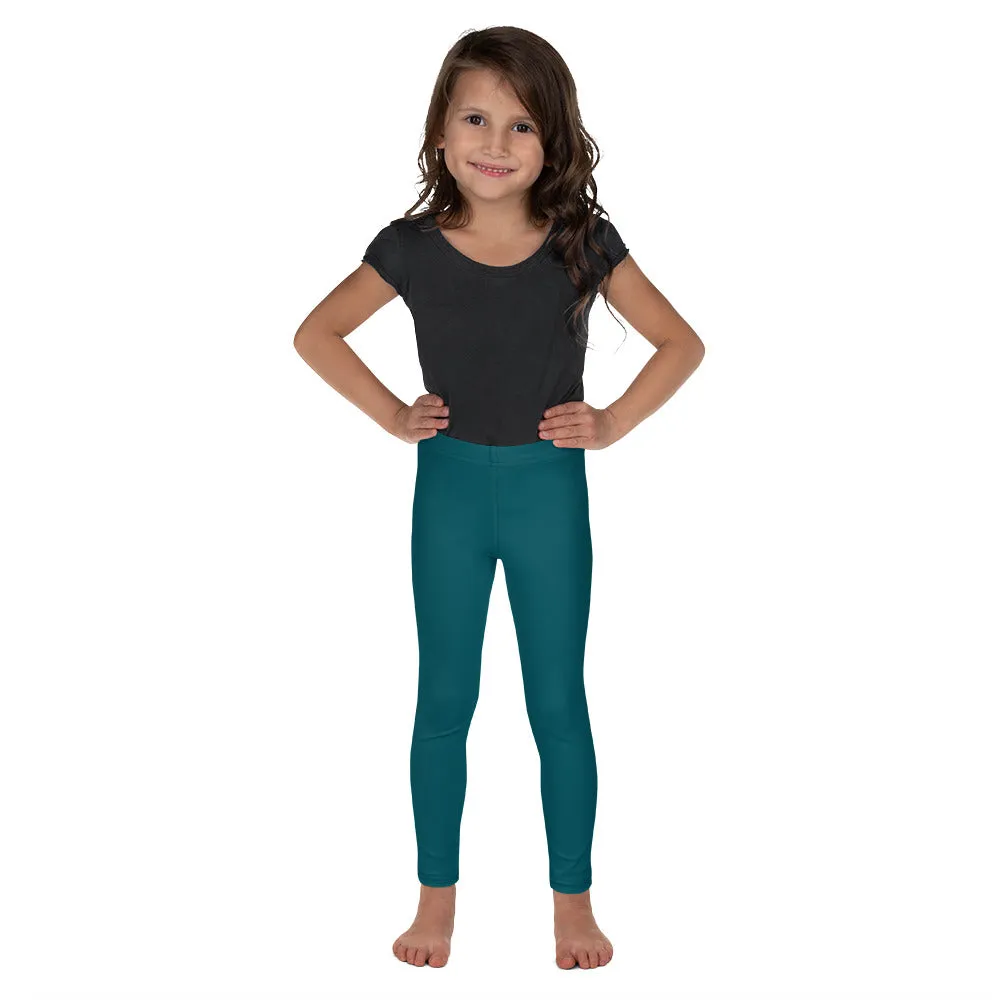 Teal Blue Kid's Leggings, Solid Color Premium Fashion Tights For Boys & Girls-Made in USA/EU/MX