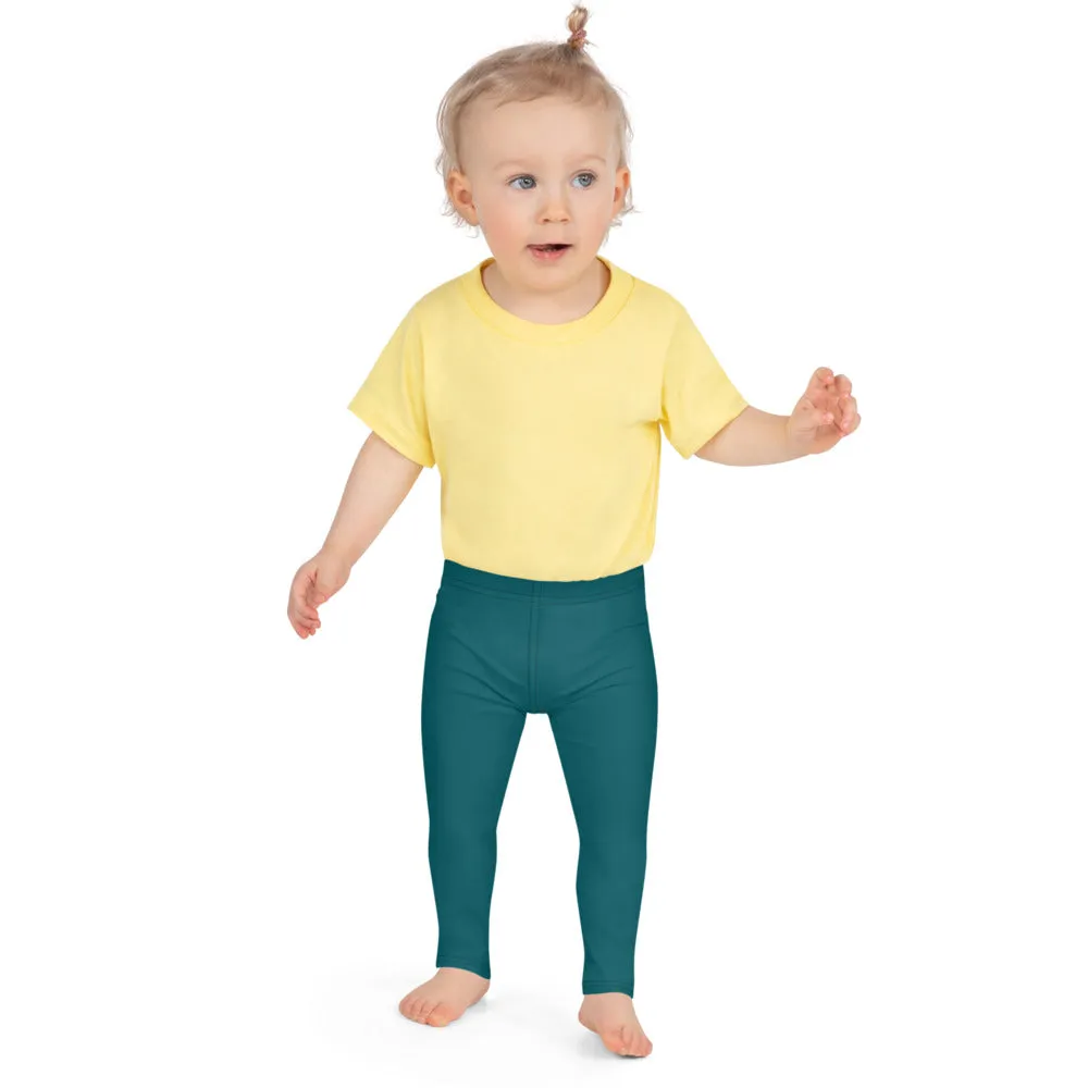 Teal Blue Kid's Leggings, Solid Color Premium Fashion Tights For Boys & Girls-Made in USA/EU/MX