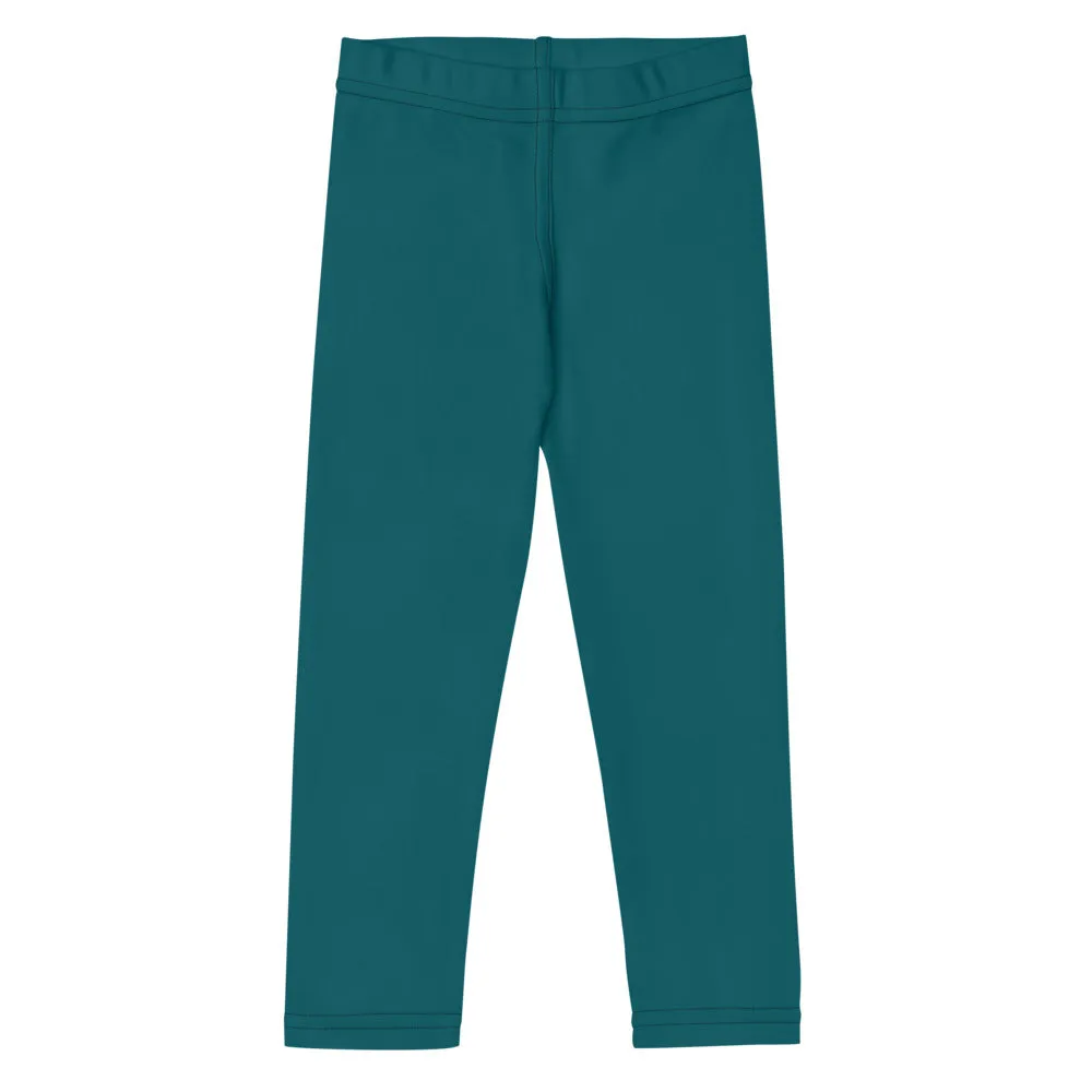 Teal Blue Kid's Leggings, Solid Color Premium Fashion Tights For Boys & Girls-Made in USA/EU/MX