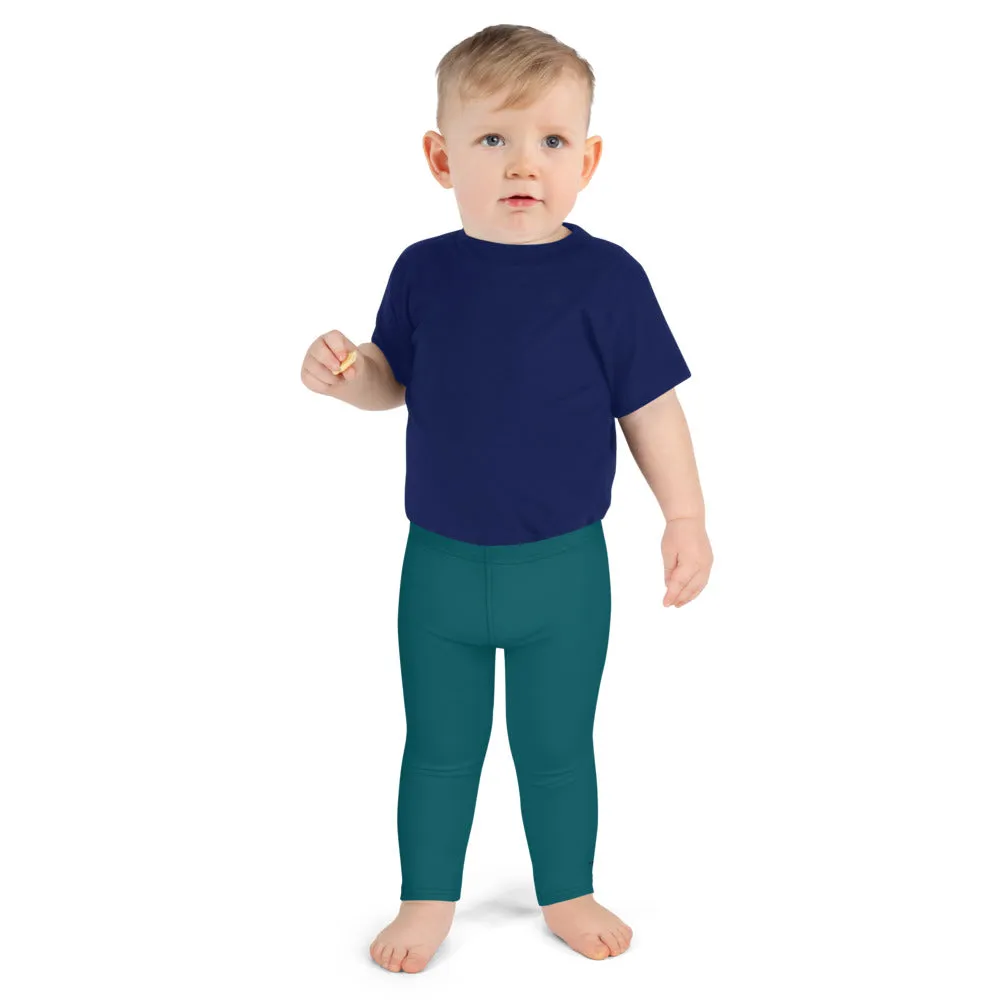 Teal Blue Kid's Leggings, Solid Color Premium Fashion Tights For Boys & Girls-Made in USA/EU/MX
