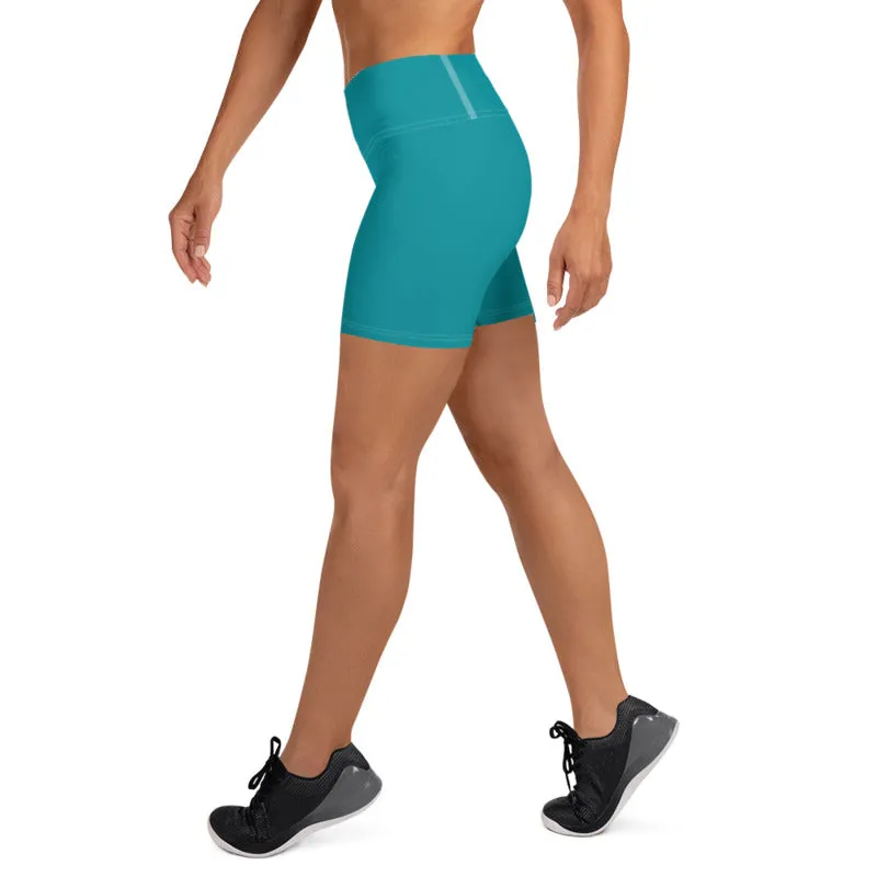 Teal Blue Yoga Shorts, Solid Color Premium Quality Fitness Workout Yoga Shorts- Made in USA/EU