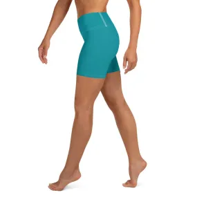 Teal Blue Yoga Shorts, Solid Color Premium Quality Fitness Workout Yoga Shorts- Made in USA/EU